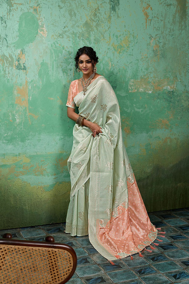 Green Woven Peach Saree (ACA7856)