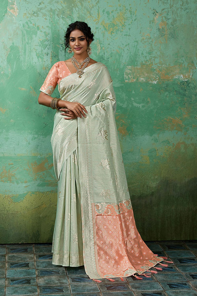 Green Woven Peach Saree (ACA7856)
