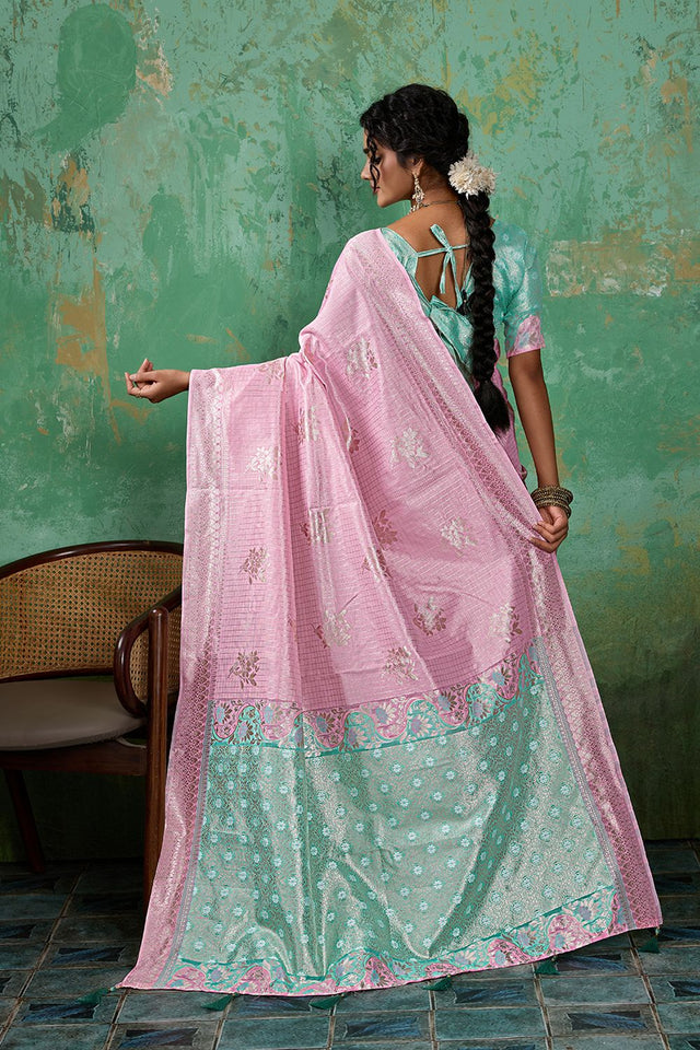 Pink Woven Sea Green Saree (ACA7857)