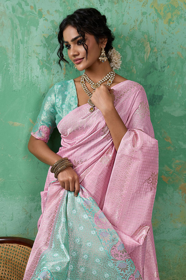 Pink Woven Sea Green Saree (ACA7857)