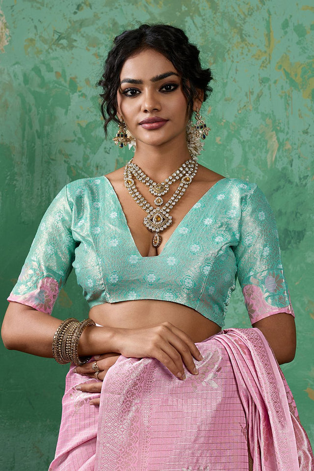 Pink Woven Sea Green Saree (ACA7857)