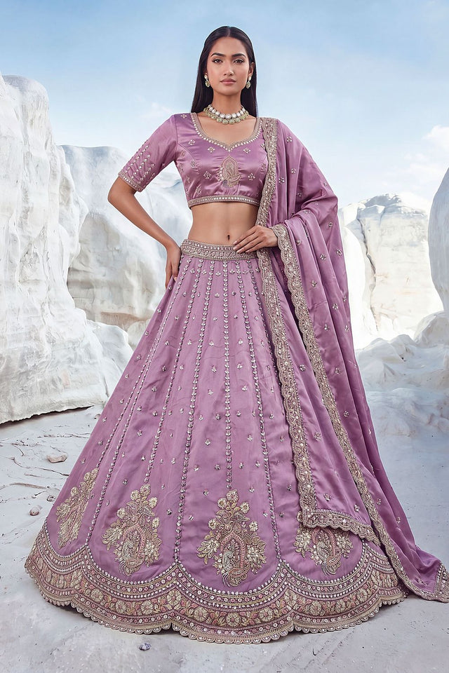 Purple Embroidered Silk Lehenga (ACA7859)