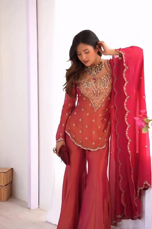 Pink Embroidered Silk Sharara Suit (ACA7884)