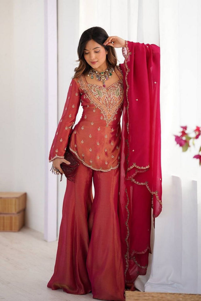 Pink Embroidered Silk Sharara Suit (ACA7884)