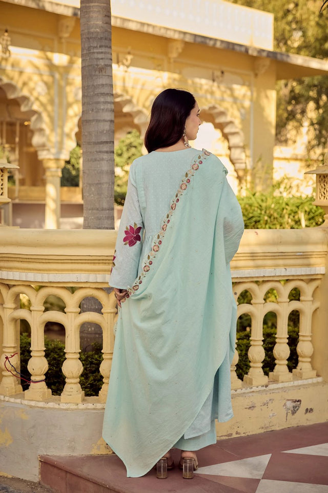 Blue Floral Embroidered Georgette Anarkali Suit (ACA7885)
