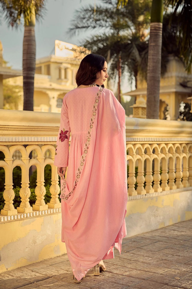 Pink Floral Embroidered Georgette Anarkali Suit (ACA7886)