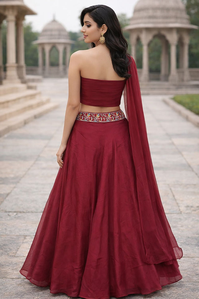 Pink Embroidered Silk Lehenga (ACA7908)