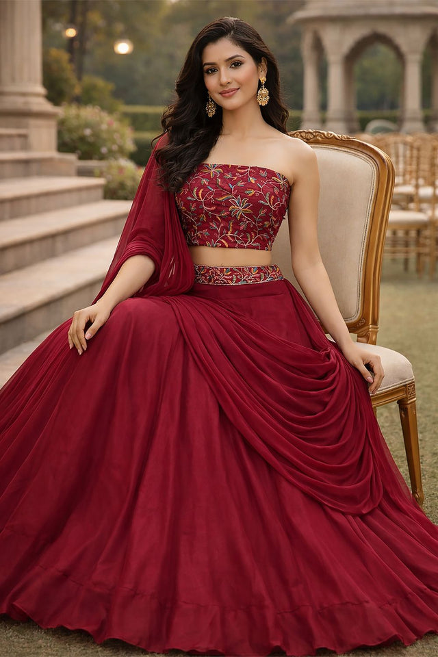 Pink Embroidered Silk Lehenga (ACA7908)