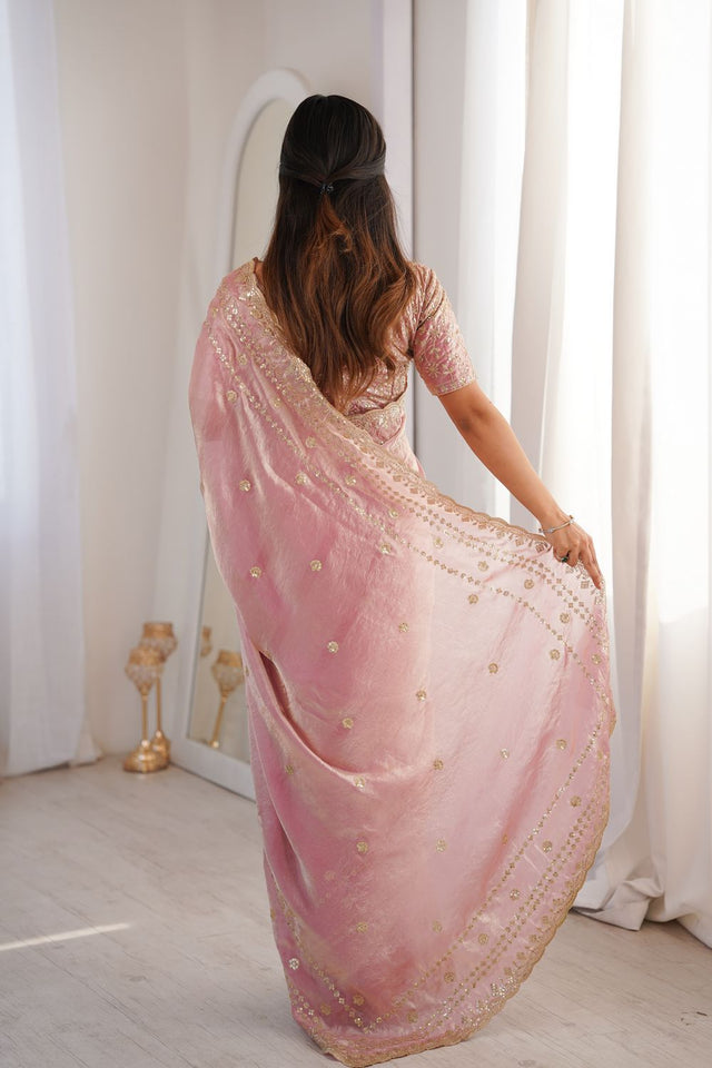 Pink Sequin With Floral Embroidered Saree (ACA7931)