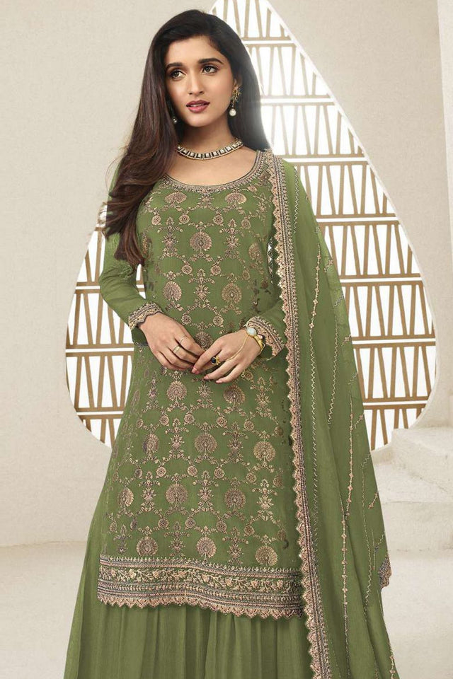 Free Size Stitched Lavender Embroidered Chinon Sharara Suit (ACA7978)