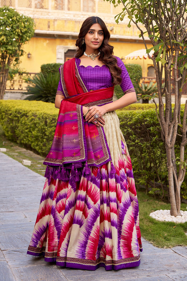 Multi Color Printed Silk Lehenga (ACA7997)