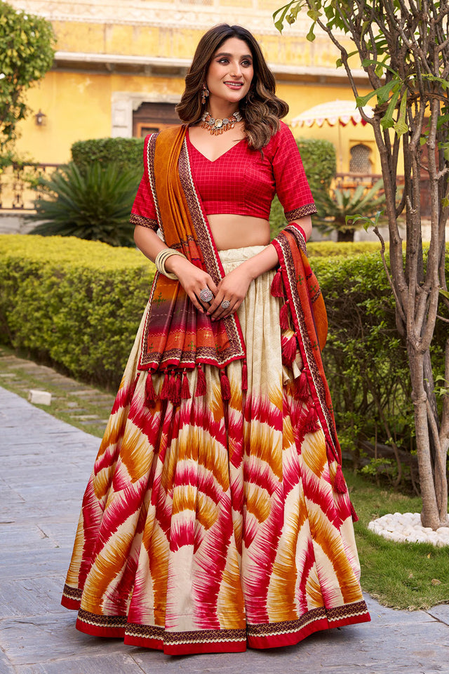 Multi Color Printed Silk Lehenga (ACA7999)