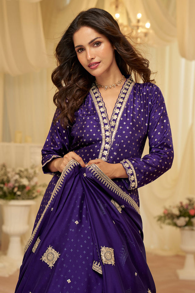 Purple Embroidered Viscose Gown (ACA8009)