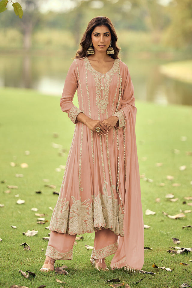 Pink Beads Embossed Georgette Anarkali Suit (ACA8022)
