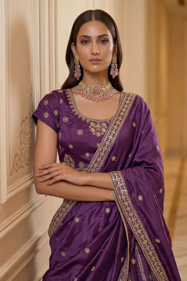 Violet Sequin with Embroidered Silk Lehenga (ACA8038)