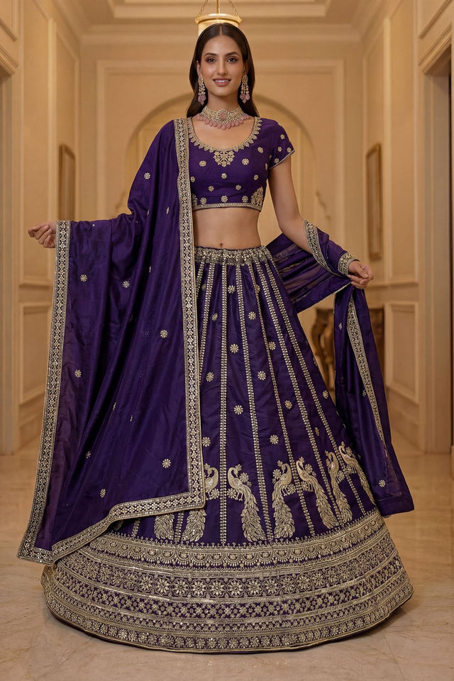 Navy Blue Sequin with Embroidered Silk Lehenga (ACA8039)