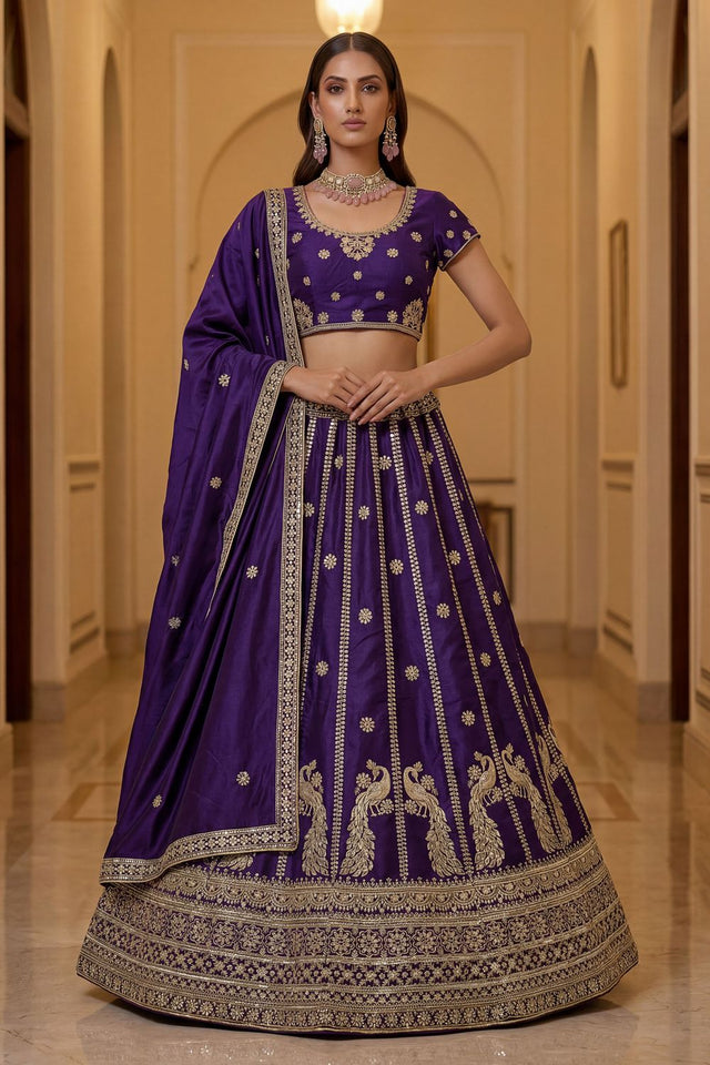 Navy Blue Sequin with Embroidered Silk Lehenga (ACA8039)