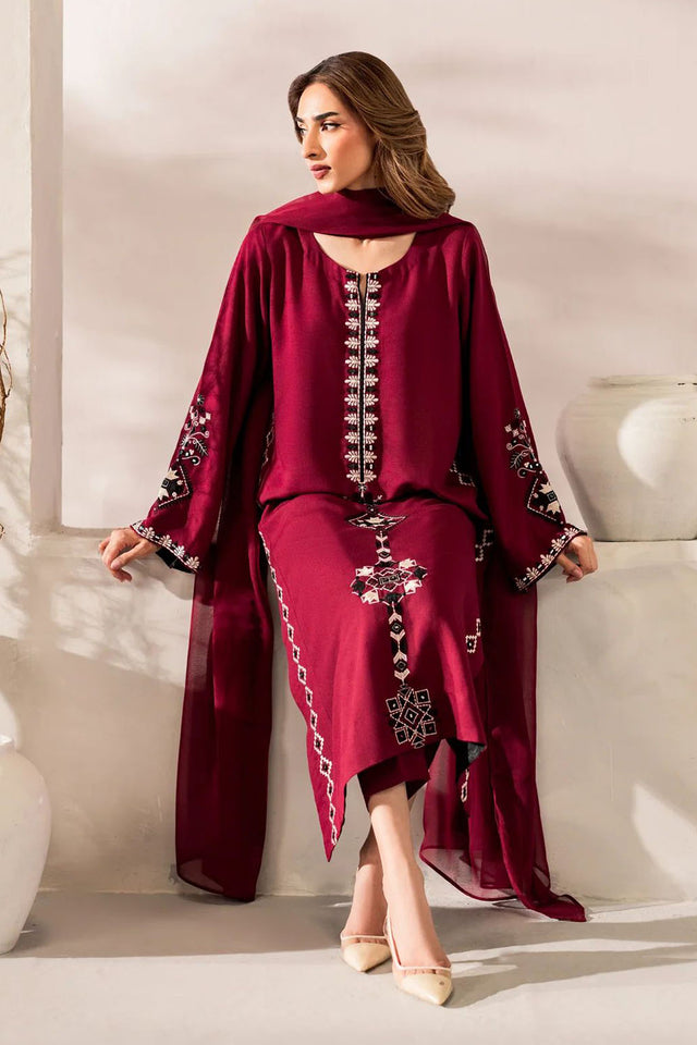 Maroon Embroidered Chanderi Straight Cut Suit (ACA8050)