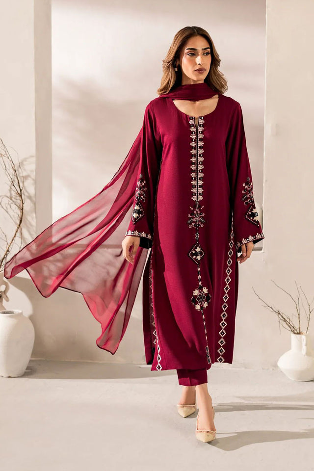 Maroon Embroidered Chanderi Straight Cut Suit (ACA8050)