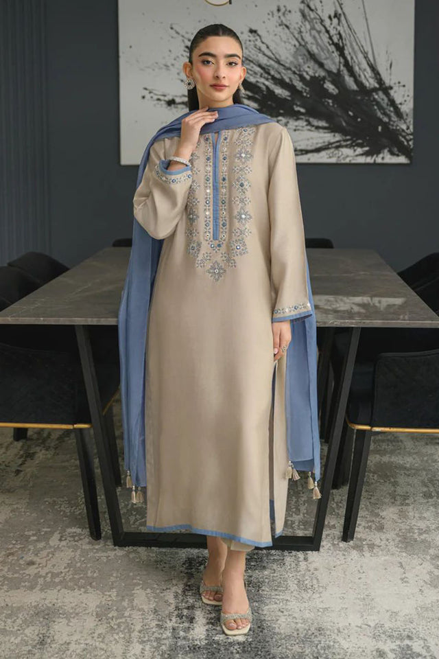 Grey Embroidered Chanderi Straight Cut Suit (ACA8052)