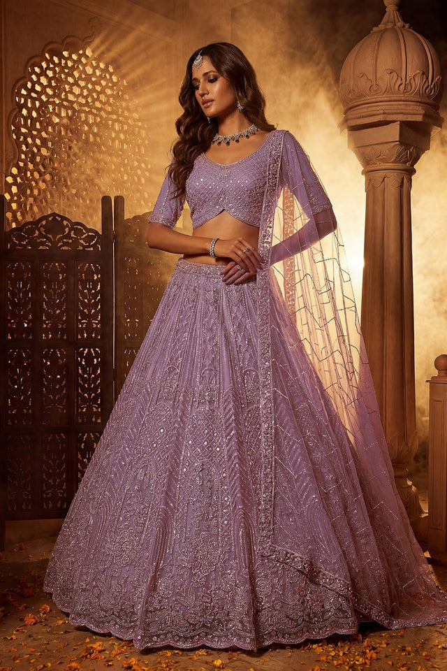 Pink Sequin with Embroidered Net Lehenga (ACA8078)