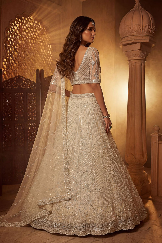 Off White Sequin with Embroidered Net Lehenga (ACA8079)