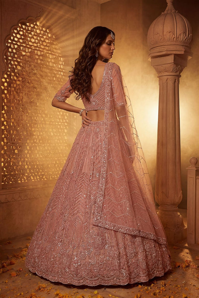 Peach Sequin with Embroidered Net Lehenga (ACA8080)