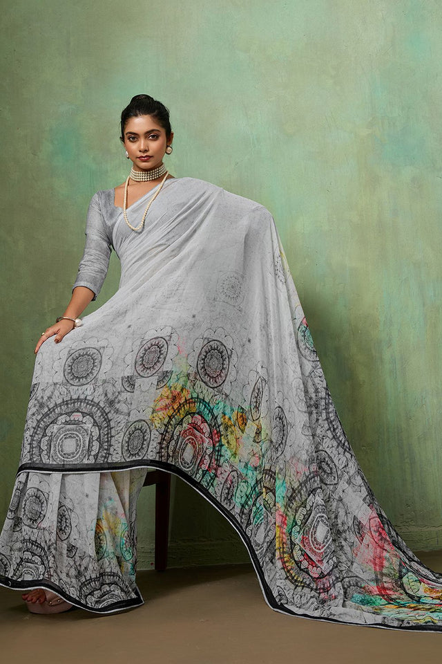 Grey Printed Georgette Saree (ACA8124)