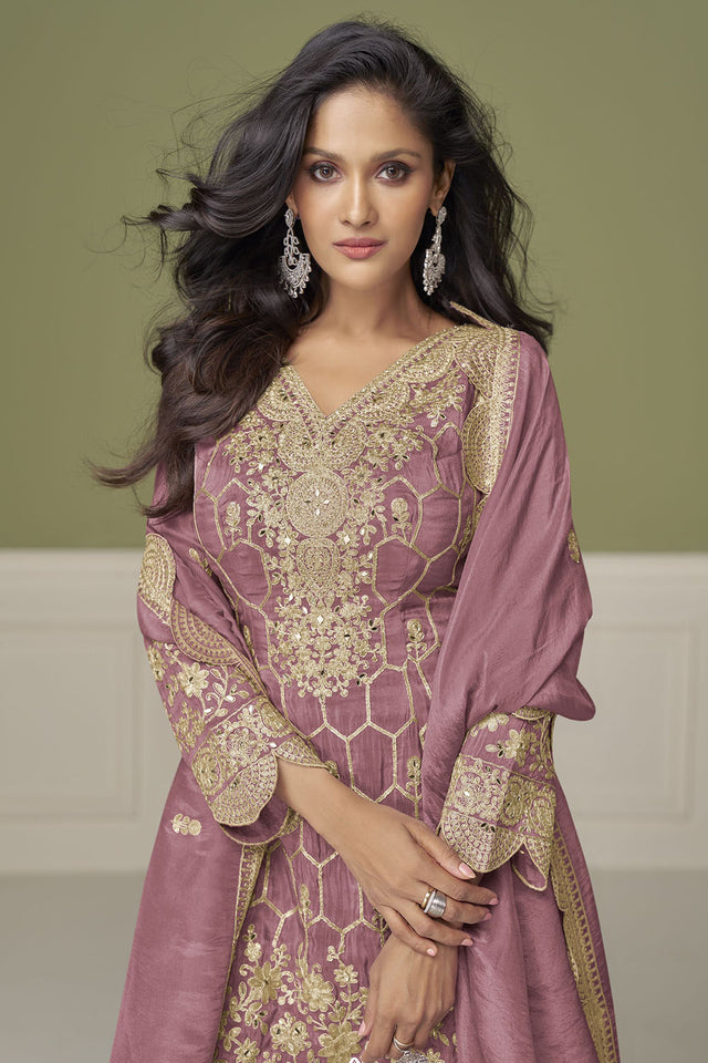 Free Size Stitched Pink Floral Embroidered Shimmer Sharara Suits (ACA8127)