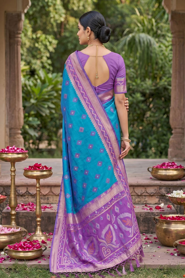 Turquoise Woven Silk Saree (ACA8134)
