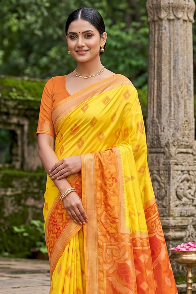 Yellow Woven Silk Saree (ACA8135)