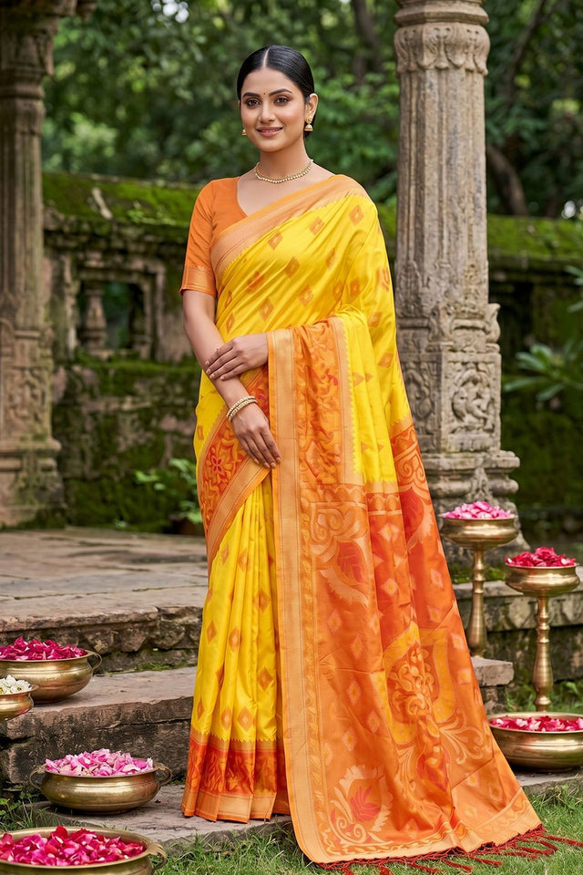 Yellow Woven Silk Saree (ACA8135)