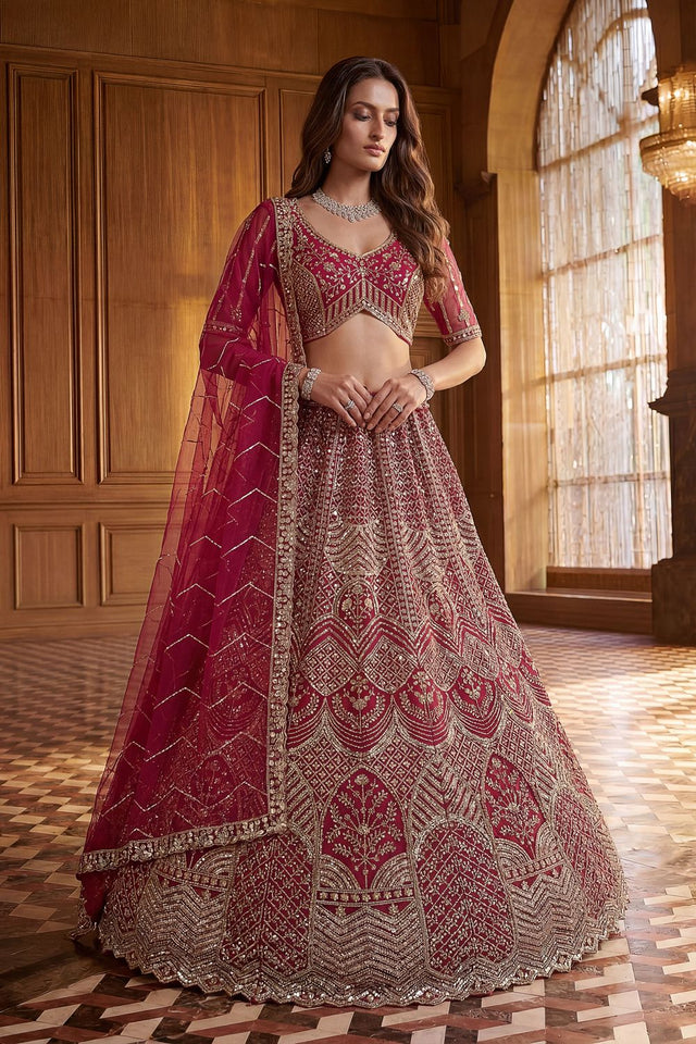 Pink Embroidered Net Lehenga (ACA8172)