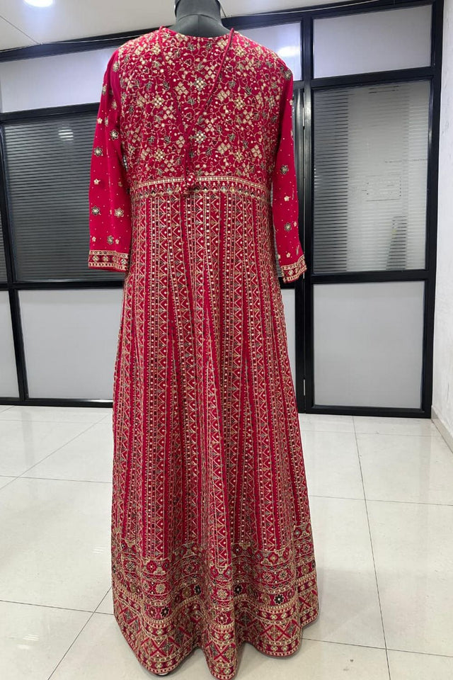 Pink Embroidered Georgette Gown (ACA8245)