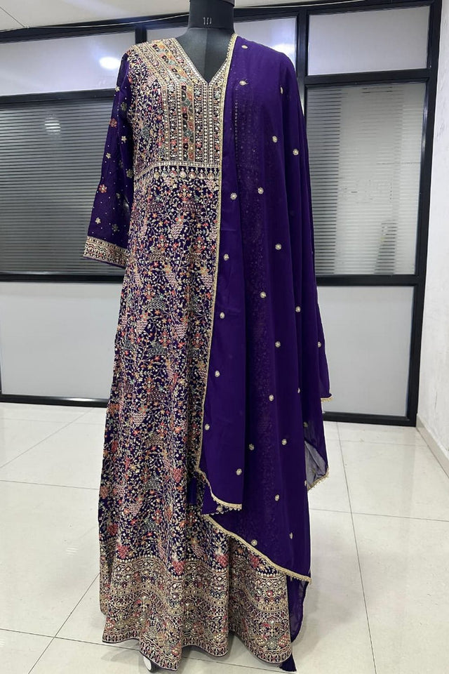 Violet Embroidered Georgette Gown (ACA8246)