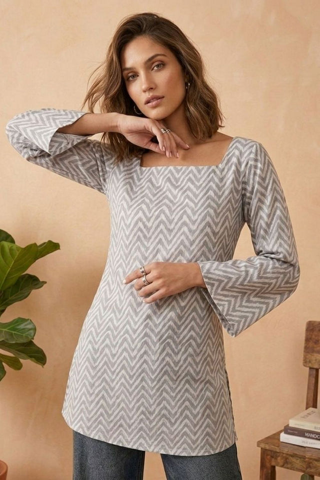 Grey Printed Cotton Short Kurti (ACY8271)