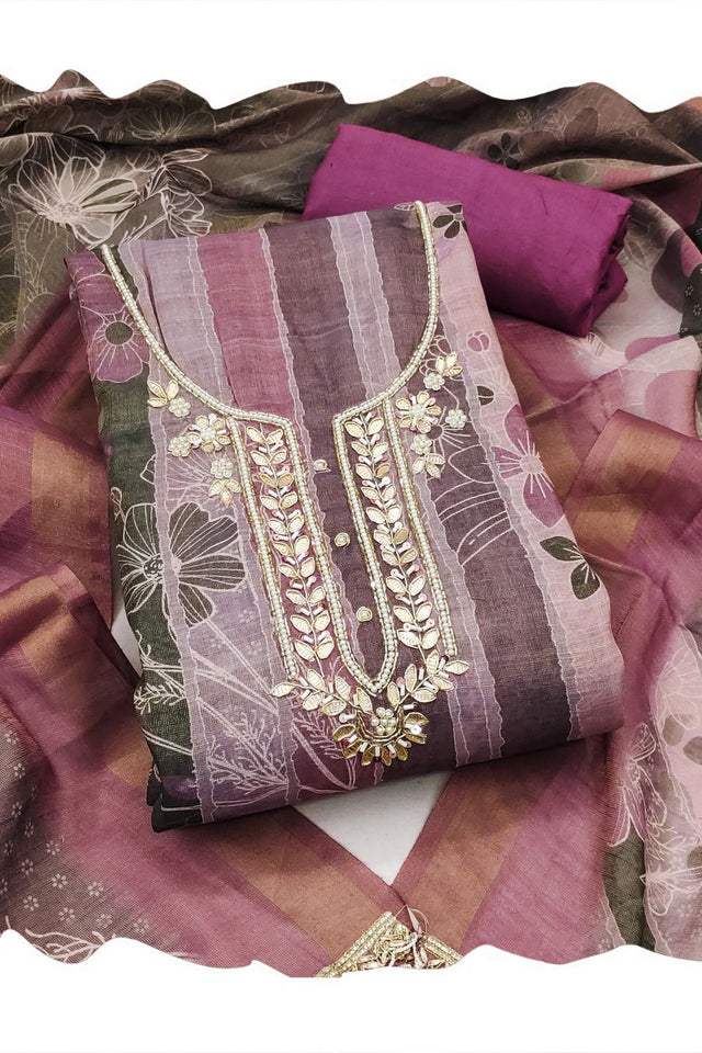 Violet Embroidered Cotton Blend Kurti Pant Set (ACA8277)
