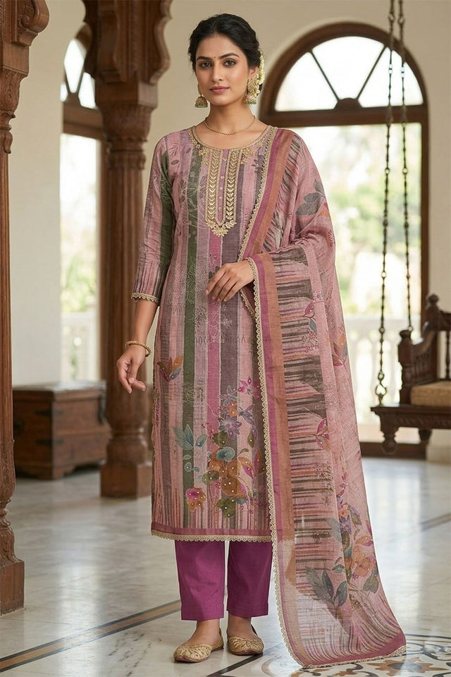 Violet Embroidered Cotton Blend Kurti Pant Set (ACA8277)