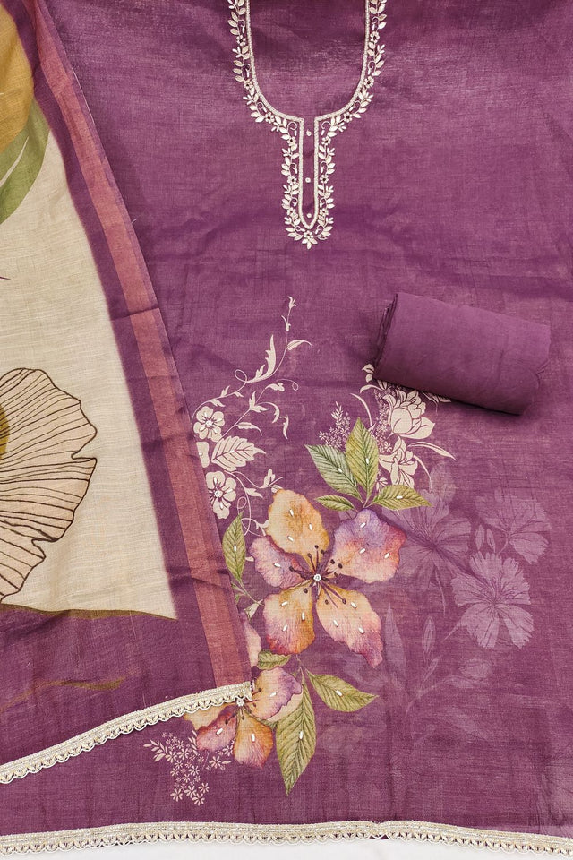 Violet Embroidered Cotton Blend Kurti Pant Set (ACA8283)