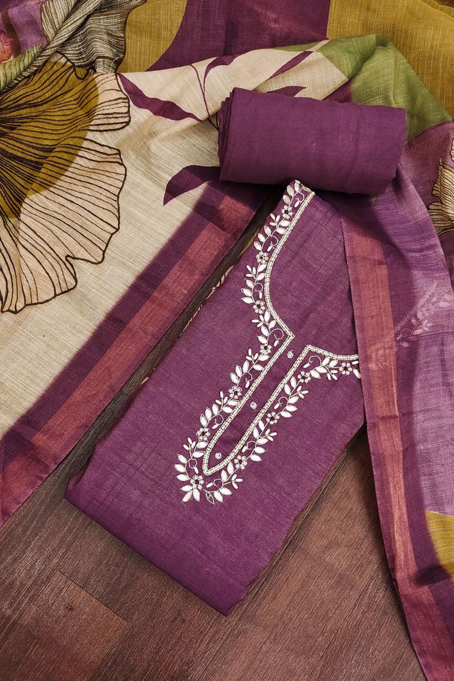 Violet Embroidered Cotton Blend Kurti Pant Set (ACA8283)