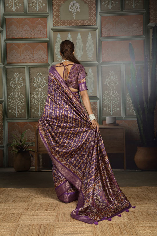 Violet Woven with Printed Silk Saree (ACA8314)