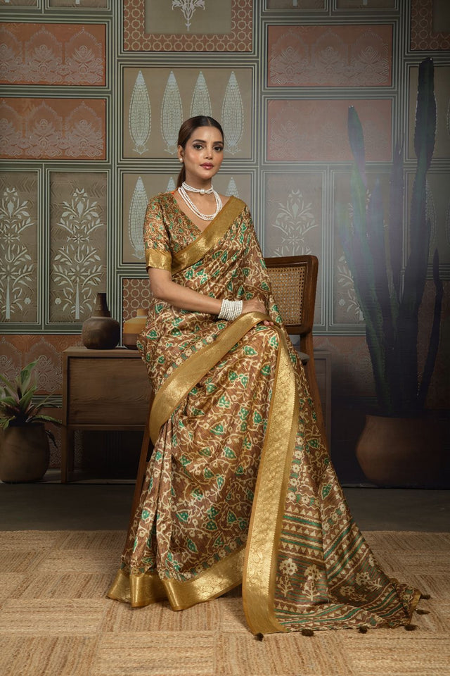 Mustard Woven with Printed Silk Saree (ACA8315)