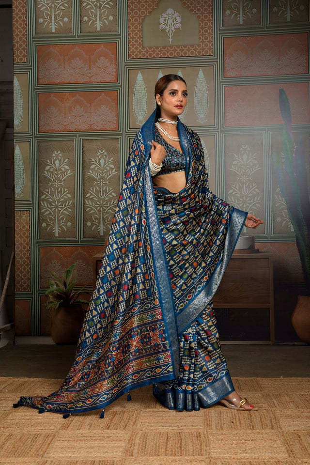 Blue Woven with Printed Silk Saree (ACA8319)