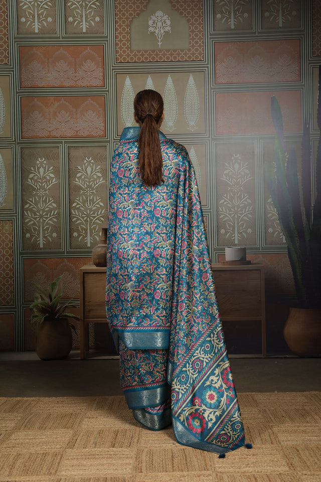 Blue Woven with Printed Silk Saree (ACA8322)