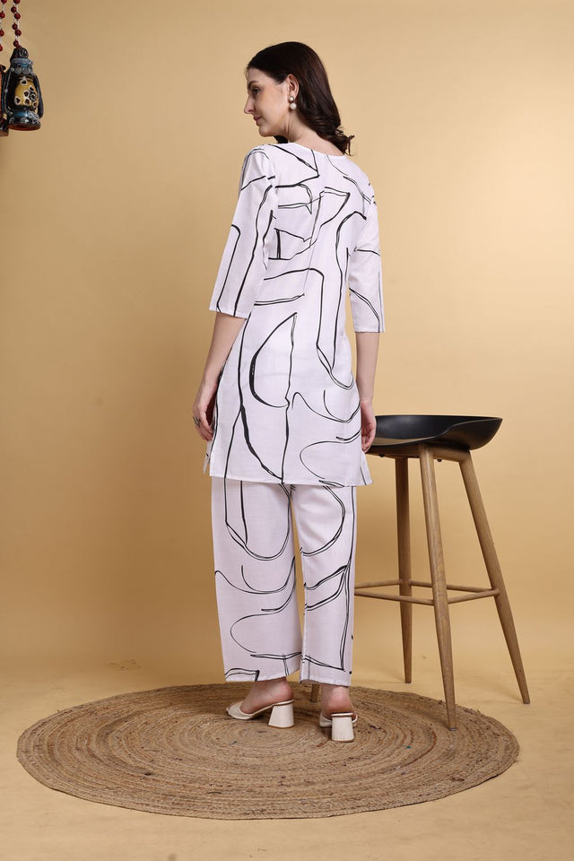 White Printed Linen Co-ord Set (ACA8354)