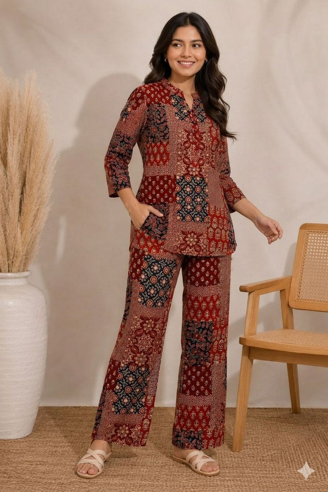 Maroon Printed Rayon Co-ord Set (ACA8361)