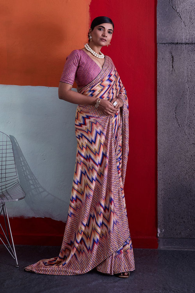 Peach Printed Cotton Saree (ACA8367)