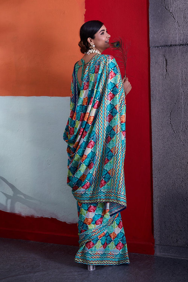 Green Printed Cotton Saree (ACA8371)