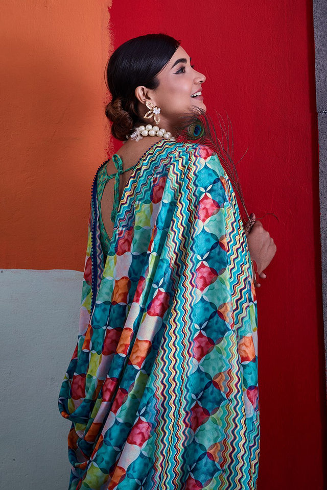 Green Printed Cotton Saree (ACA8371)