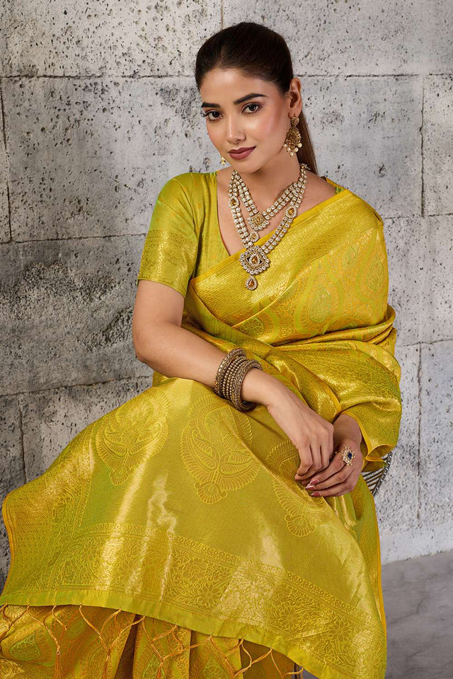 Mustard Woven with Jacquard Kanjivaram Saree (ACA8388)